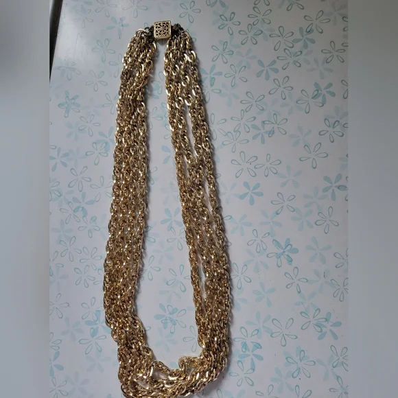 VTG West Germany 24 inch long gold tone 4 strand link necklace EUC - Picture 1 of 2